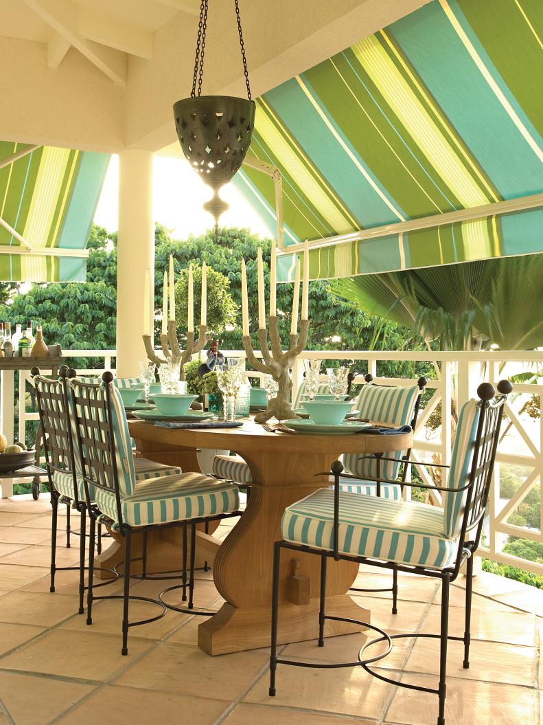 Colorful Striped Awning Shading Covered Patio