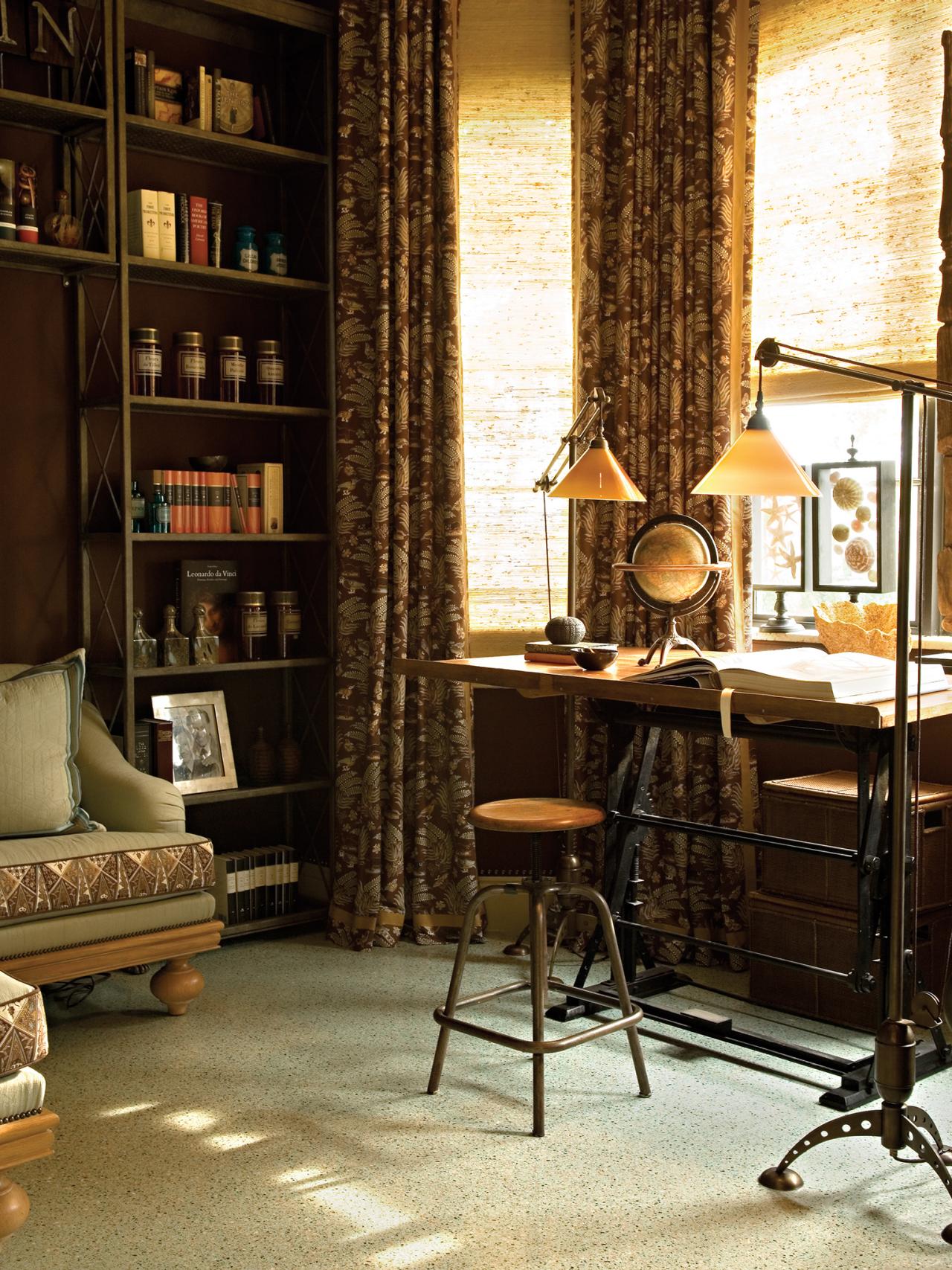 Antique Drafting Table in Brown Home Office | HGTV