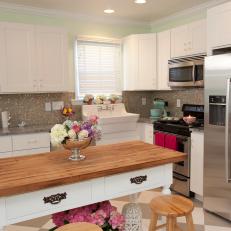 Light Green Country Kitchen With White Island 