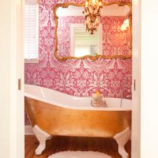 Pink Victorian Bathroom with Clawfoot Tub