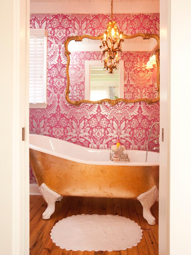 Pink Victorian Bathroom with Clawfoot Tub Pink Victorian Bathroom with Clawfoot Tub