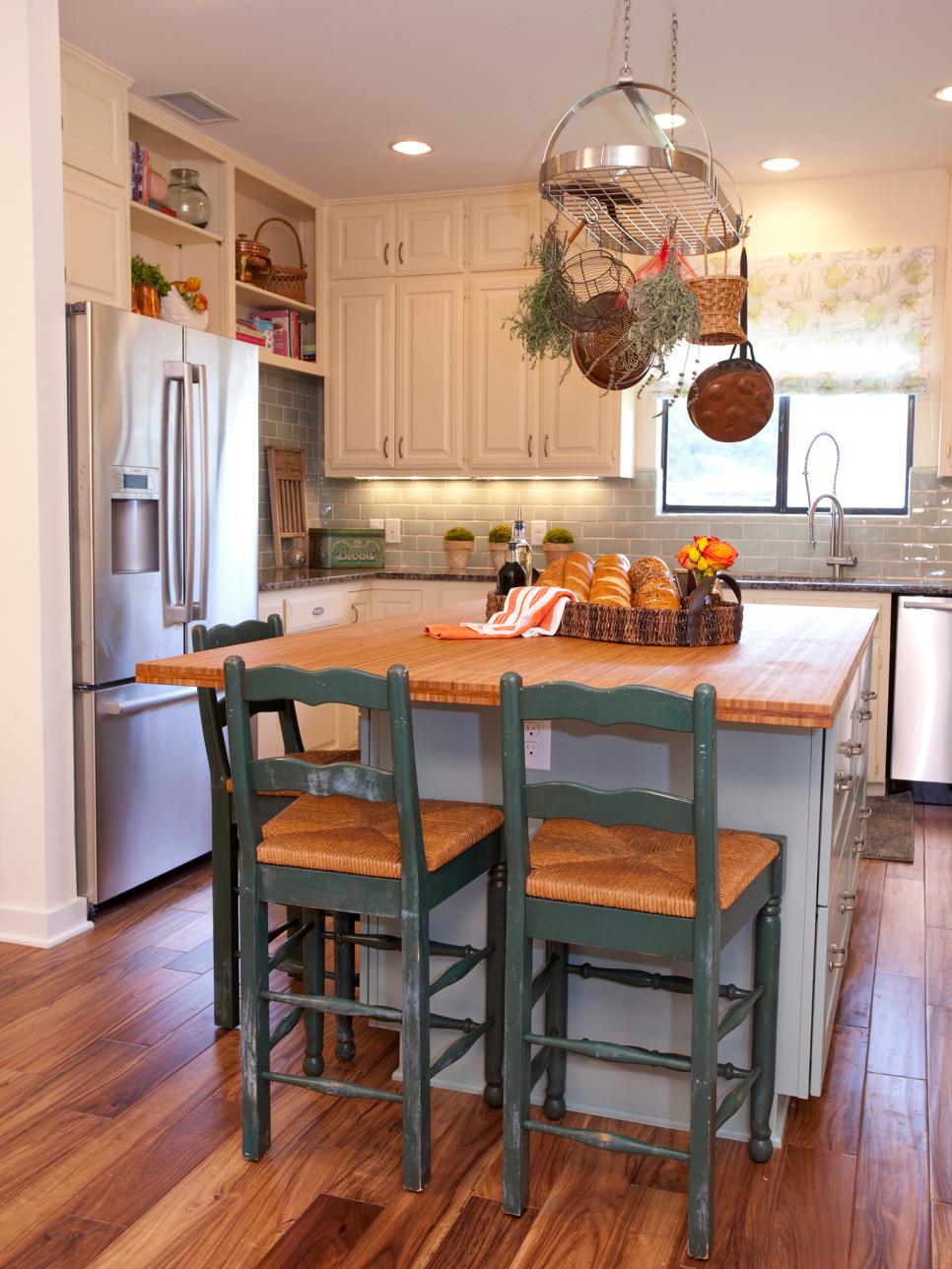 country style kitchen with butcher block island