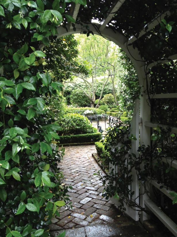 Brick Courtyard With Arbor Entryway Brick Courtyard With Arbor Entryway