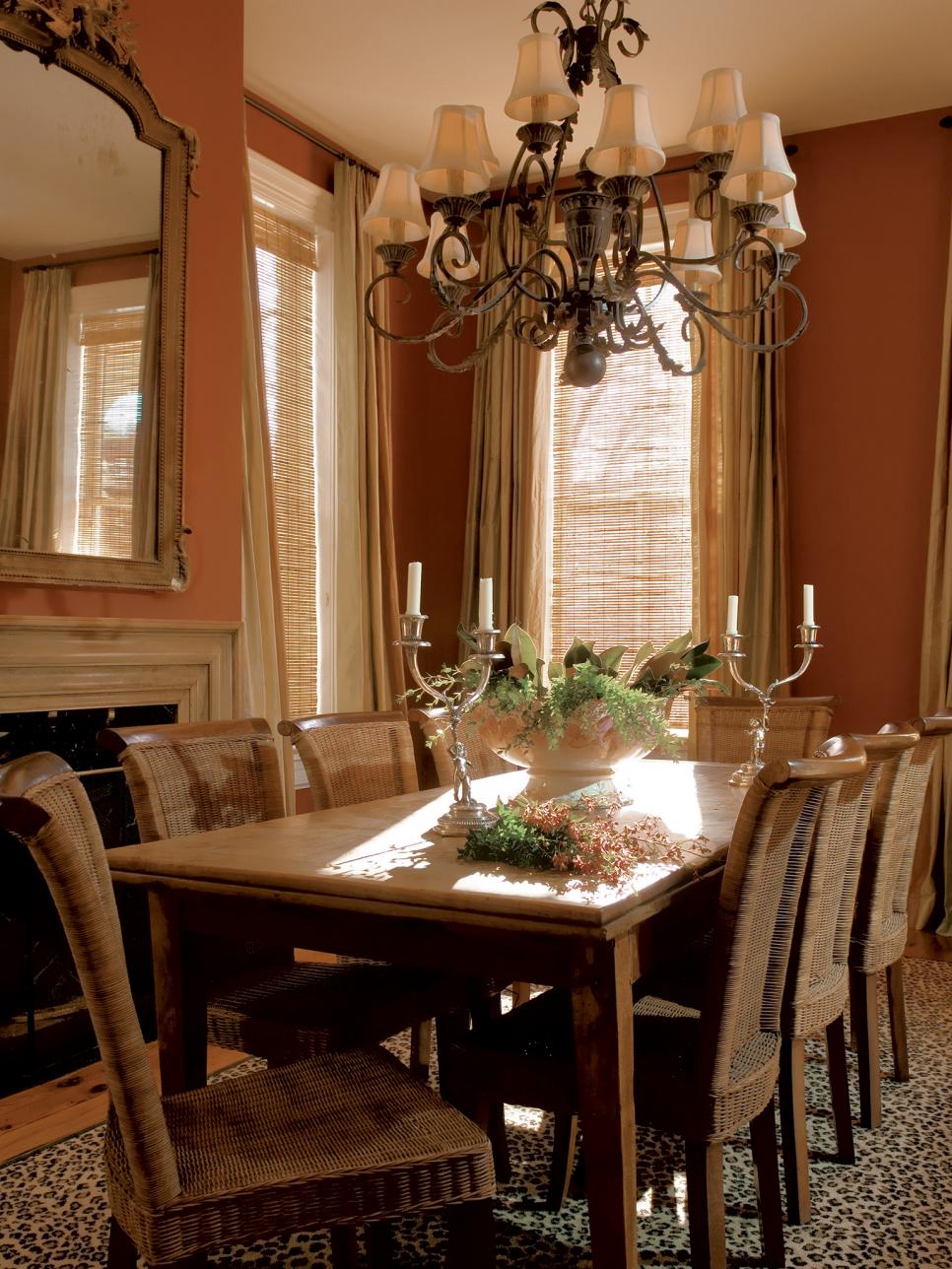 Burnt Orange Dining Room With French Pine Dining Table