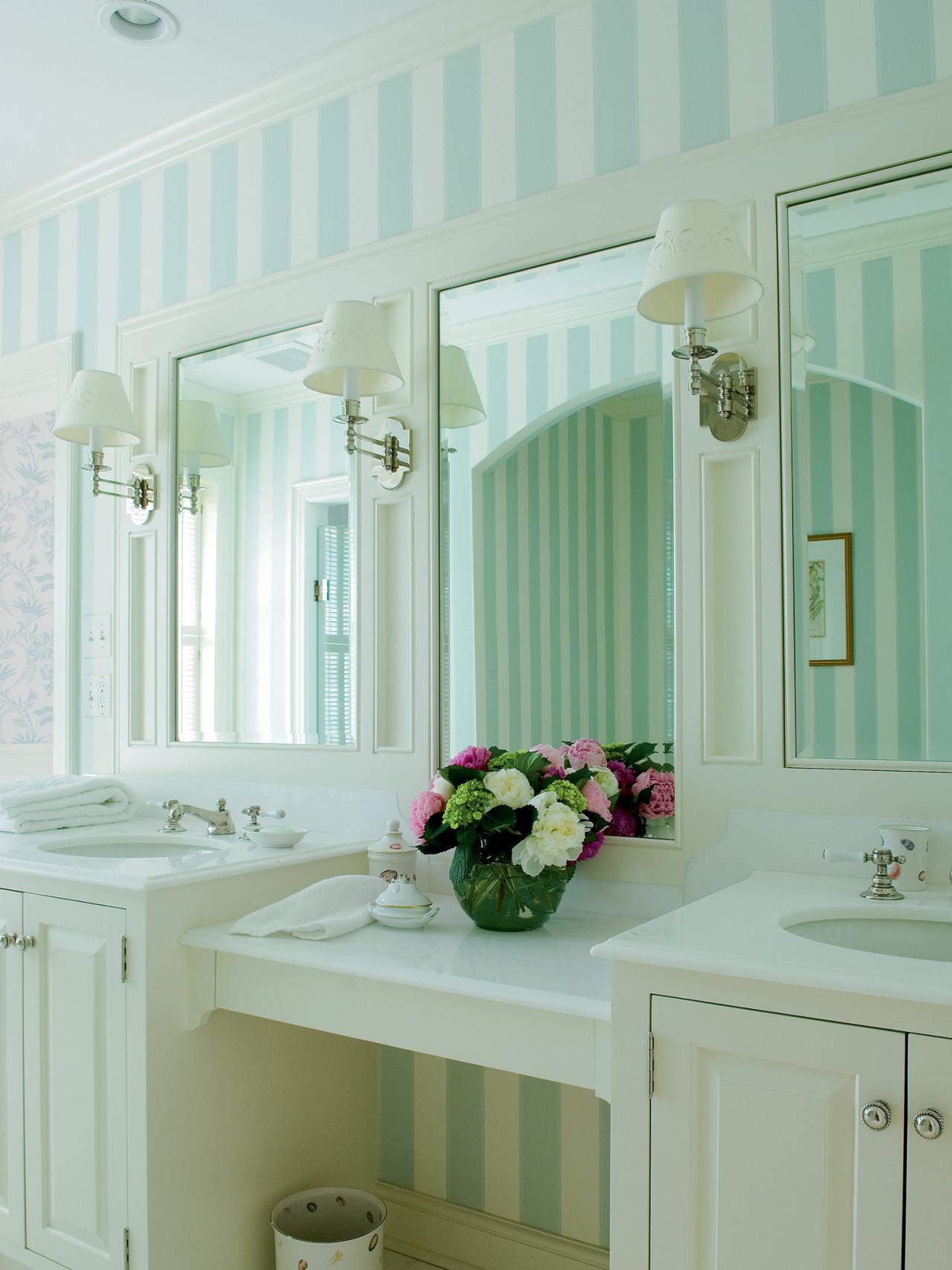 blue and white striped double vanity bathroom this master bath looks 