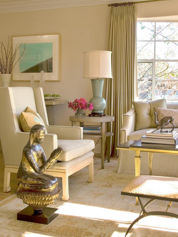 Beige Living Room With Gold Accents | HGTV