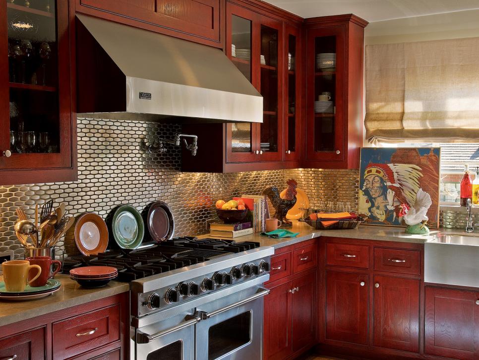 Transitional Kitchen With Red Cabinetry
