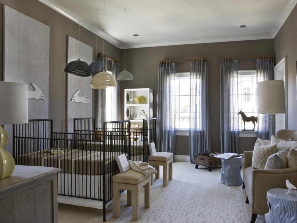 Dark Gray Transitional Twin Nursery With Neutral Accents