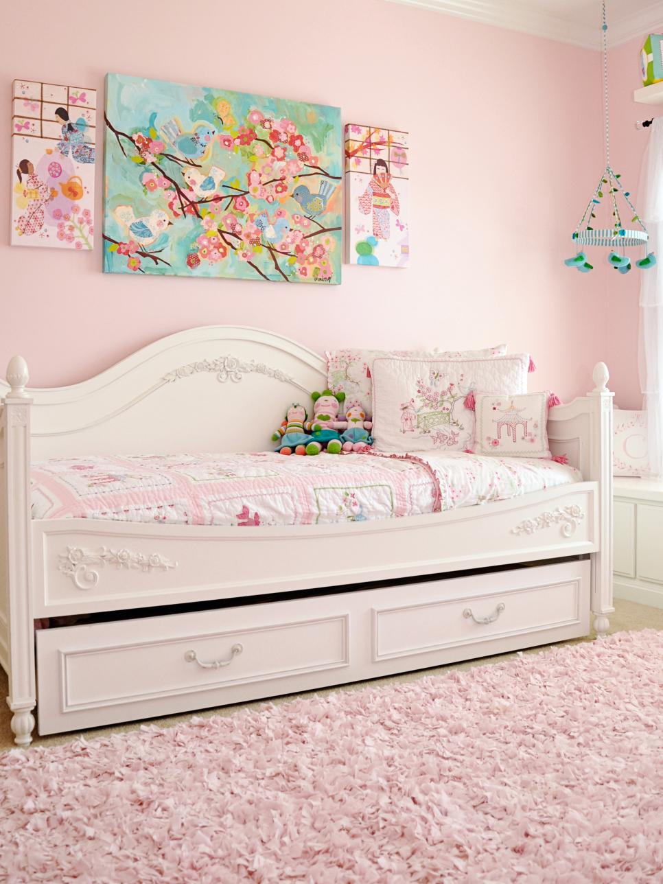 Pink Girl's Room With White Daybed