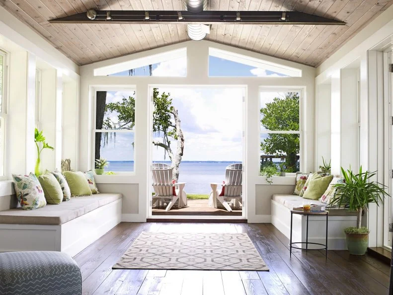 Bright waterfront sunroom