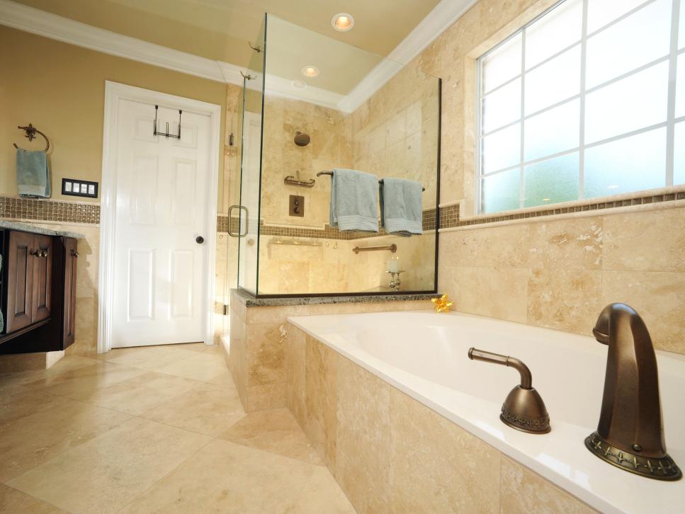 Master Bathroom With Neutral Tile 