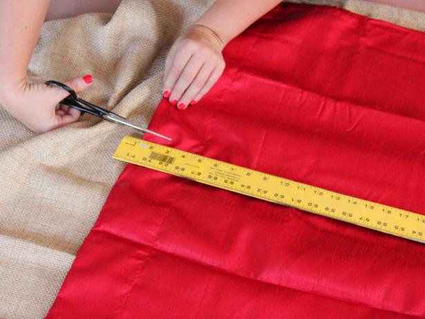 No-sew shower curtain; preparation and cutting draperies for stripes.