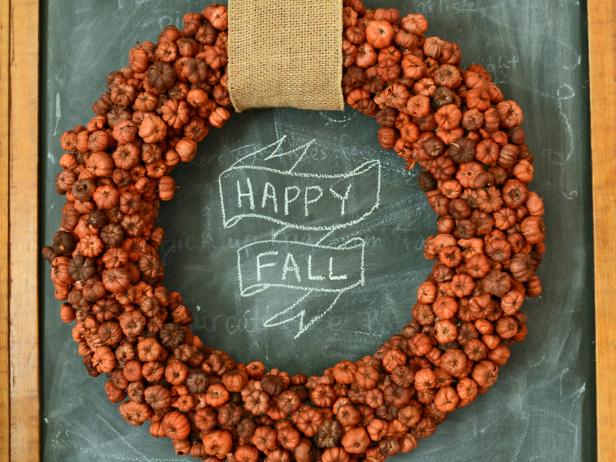 Mini Pumpkin Wreath Over Chalkboard Mini Pumpkin Wreath Over Chalkboard