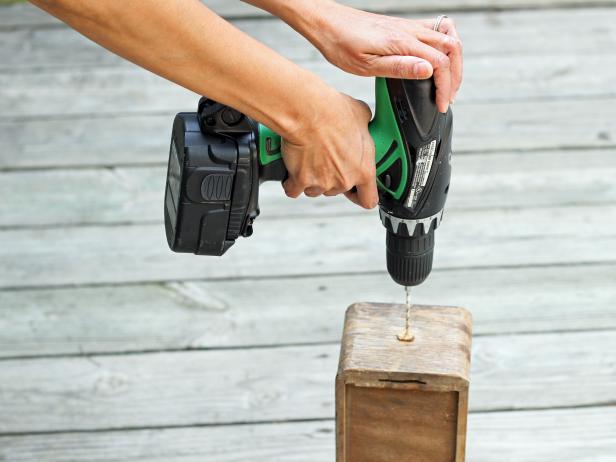 Drilling Holes in Wooden Box to Create a Rustic Bathroom Caddy Drilling Holes in Wooden Box to Create a Rustic Bathroom Caddy