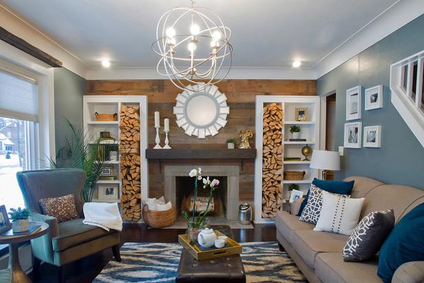 Blue Living Room With Wood Accent Wall Blue Living Room With Wood Accent Wall