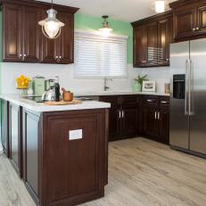 Mint Green Kitchen With Dark Brown Cabinets