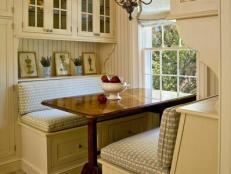 Built-in banquette with chandelier