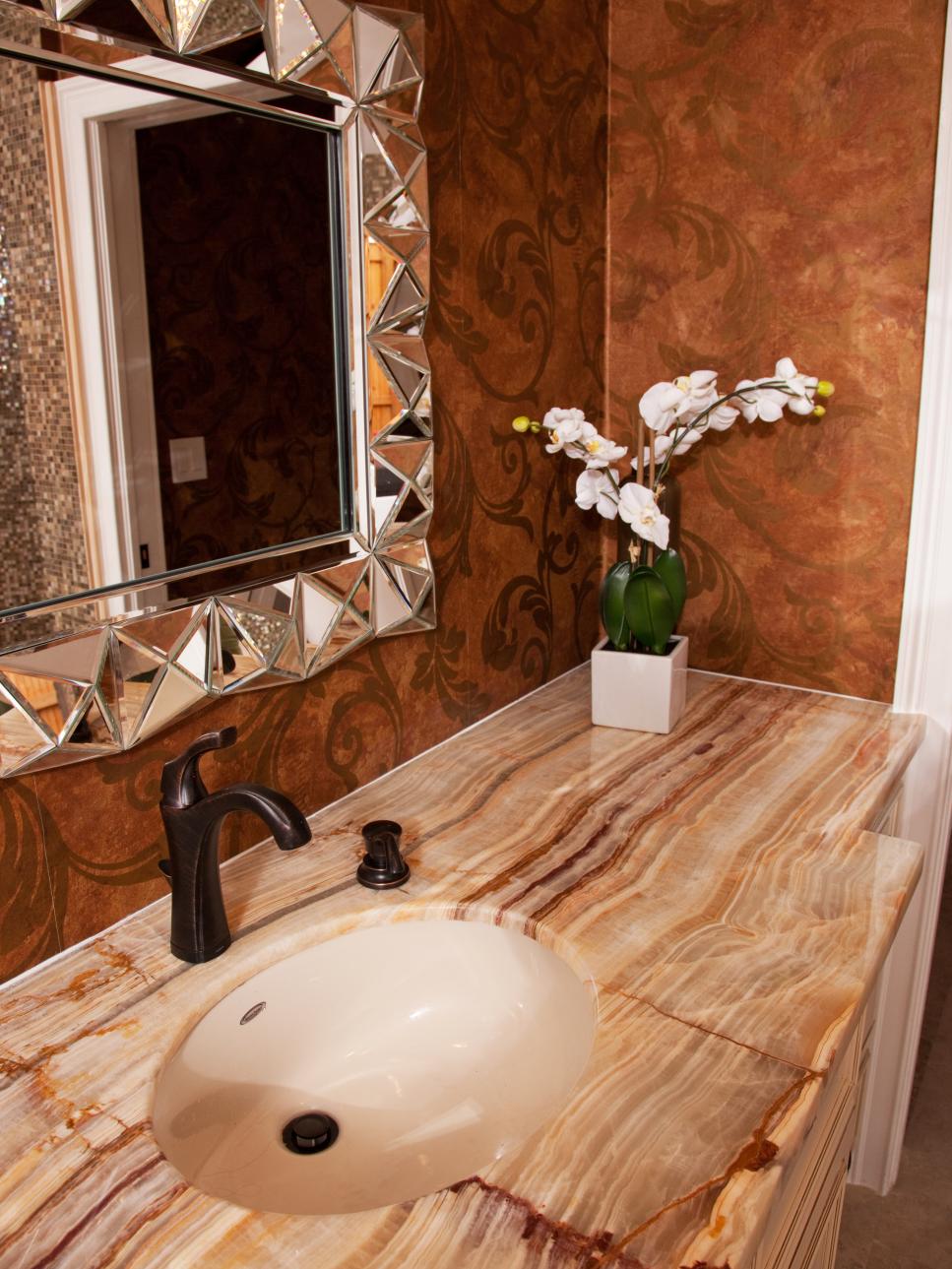 Transitional Brown Bathroom With Single Vanity