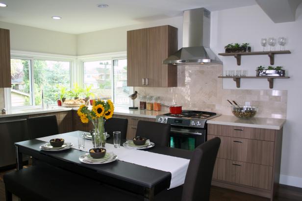 Sleek Eat-In Kitchen With Black Dining Table Sleek Eat-In Kitchen With Black Dining Table
