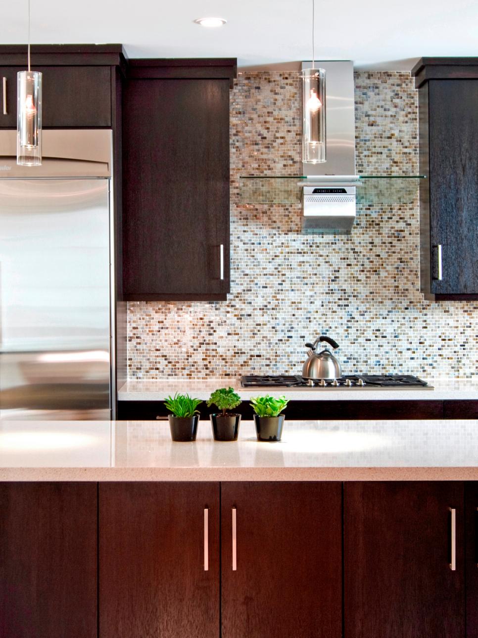 Contemporary Kitchen and Glass Tile Backsplash