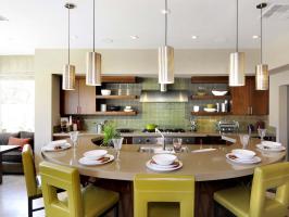Contemporary Green Kitchen With Round Island