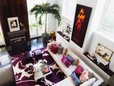 Modern White Living Room With Purple Rug