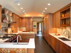 midcentury modern kitchen with vaulted ceiling