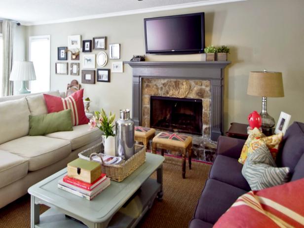 Multicolored Country Living Room With Purple Sofa Living Room With Purple Sofa