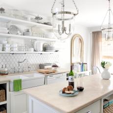 Open Shelving in White Cottage Kitchen