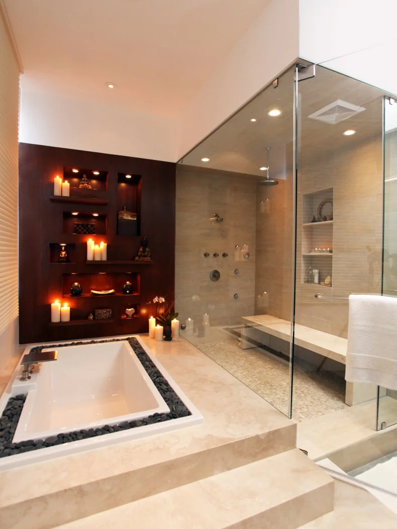 Asian-Style Bathroom With Sunken Tub 