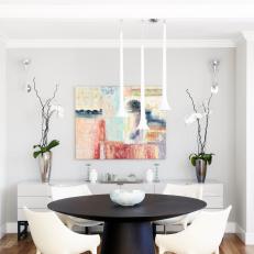 White Modern Dining Room With Abstract Art