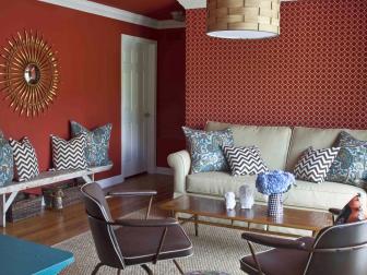 Bold Red Patterned Living Room 