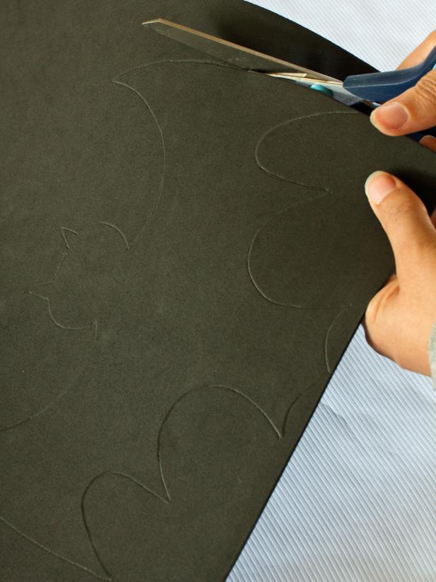 After tracing the bat shape from the template, cut it out of the foam.