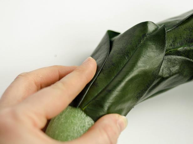 Gluing Leaves to Foam Circle for Magnolia Leaf Wreath Gluing Leaves to Foam Circle for Magnolia Leaf Wreath
