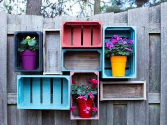 Colorful Rustic Upcycled Garden Shelving. 