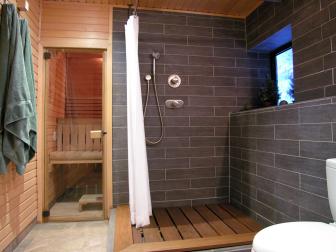 Contemporary Bathroom With Shower and Sauna 