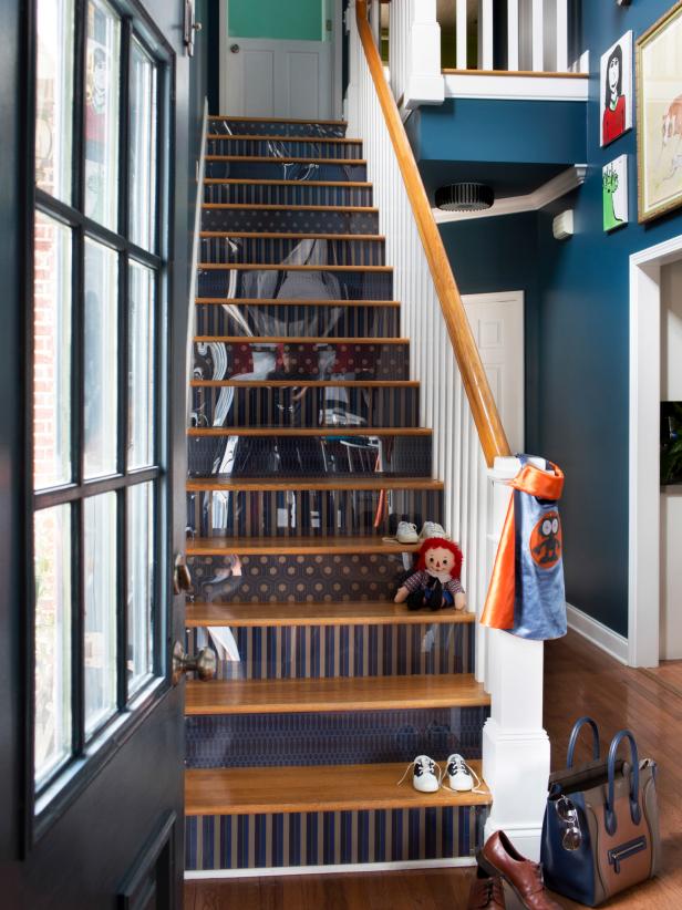 Contemporary Stairway with Wallpaper