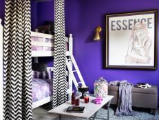 Purple Contemporary Girls Bedroom With Bunk Beds