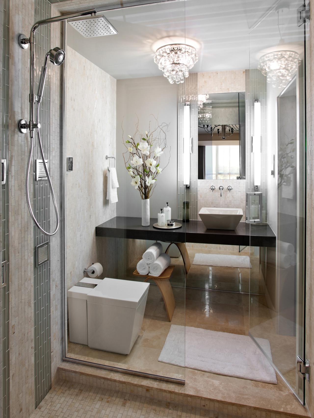 Contemporary White Bathroom With Elegant Lighting HGTV