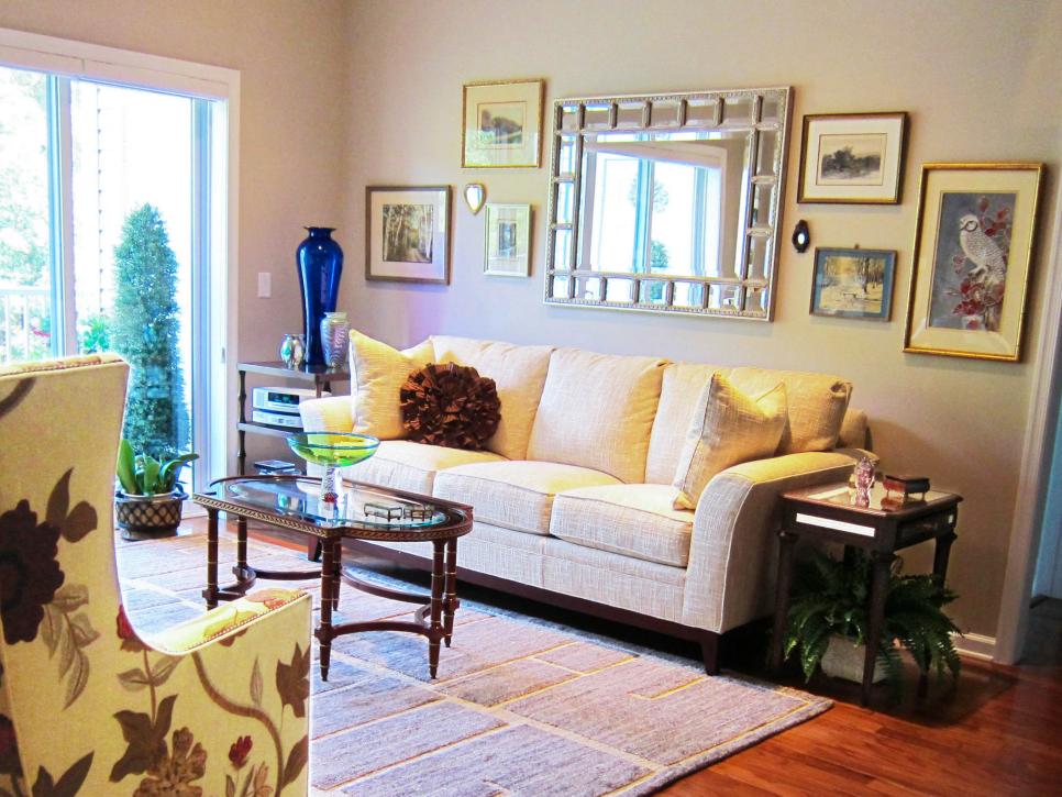 Neutral Living Room With Mismatched End Tables 