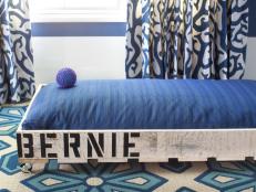 Personalized Pallet Dog Bed With Blue Cushion