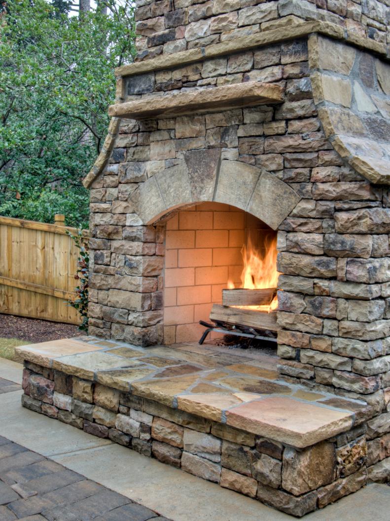 Rustic Outdoor Stone Fireplace