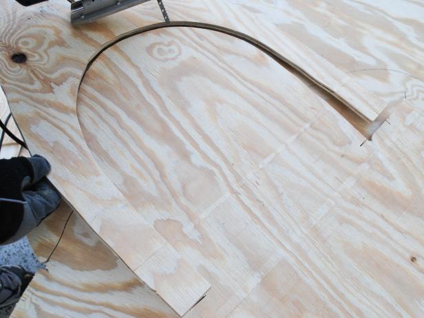 Freehand and Cut U-Shape Leg Panels Jigsaw Cuts U-Shape in Plywood Panel