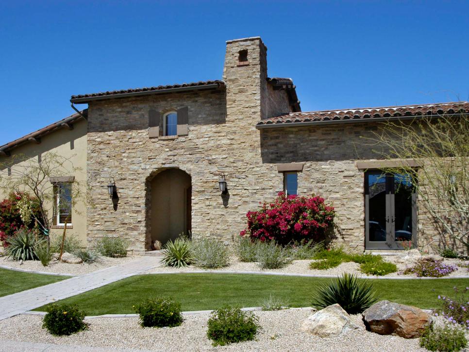 Southwestern House With Formal Landscape Stone House With Desert Landscaping