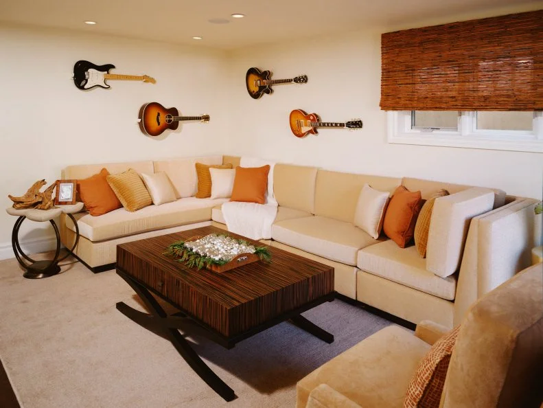 Contemporary Neutral Basement With Large Sectional 