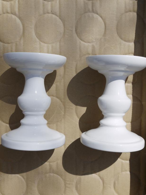 Assemble all your materials, then clean candlesticks and place them onto a cardboard box when they're ready to be sprayed.