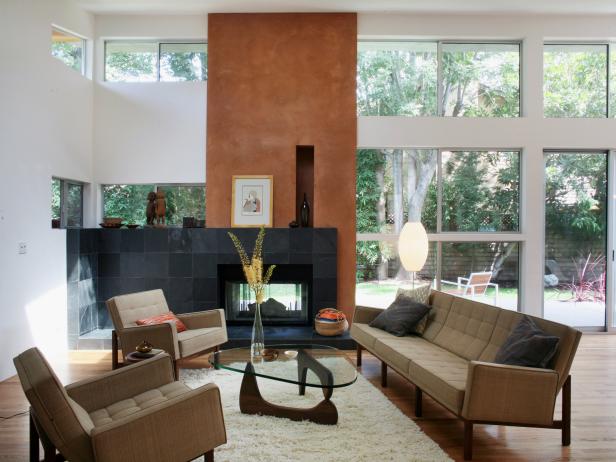 Neutral Modern Living Room With Black Tile Accent Neutral Modern Living Room With Black Tile Accent