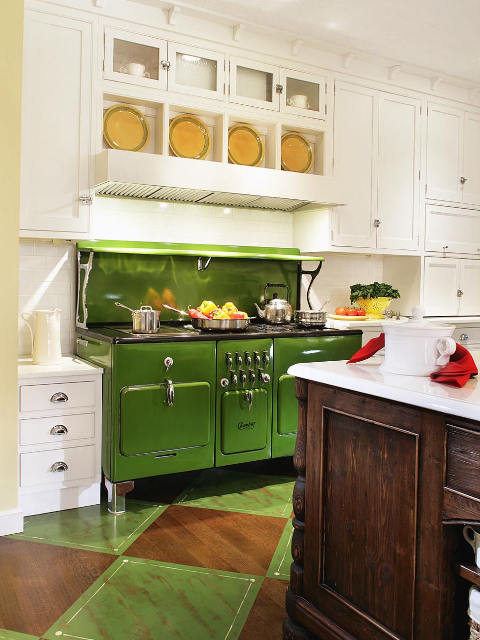 White Kitchen With Bold Green Focal Point