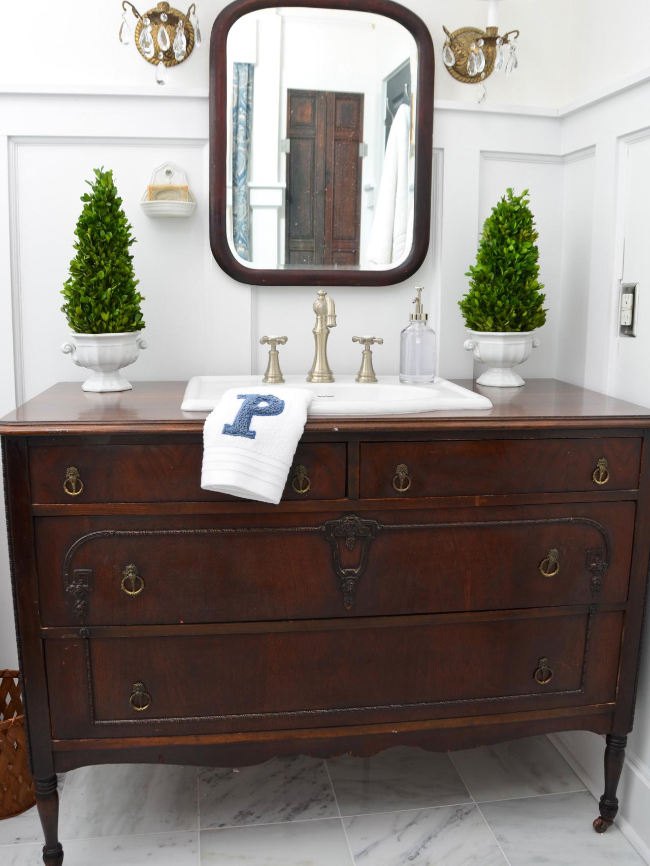 Turn a Vintage Dresser Into a Bathroom Vanity  HGTV