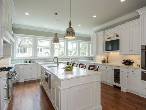White Traditional Kitchen With Long Island and Fully Surrounding Cabinets White Traditional Kitchen With Long Island and Fully Surrounding Cabinets